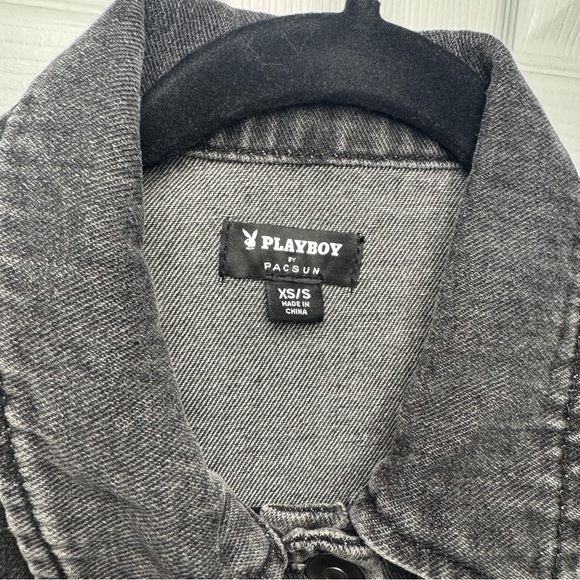 PLAYBOY Charcoal Cropped Denim Jacket - Picture 3 of 5